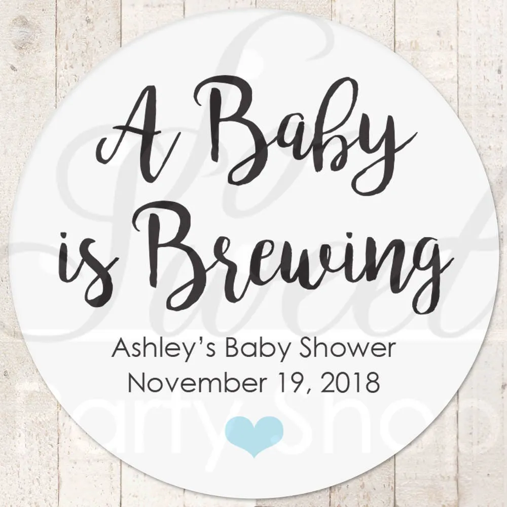 Baby Shower Favors, Stickers, A Baby Is Brewing, Favor Tag Labels, Goodie Bag Stickers, Treat Bag Stickers, Baby Shower Favors - Set of 24