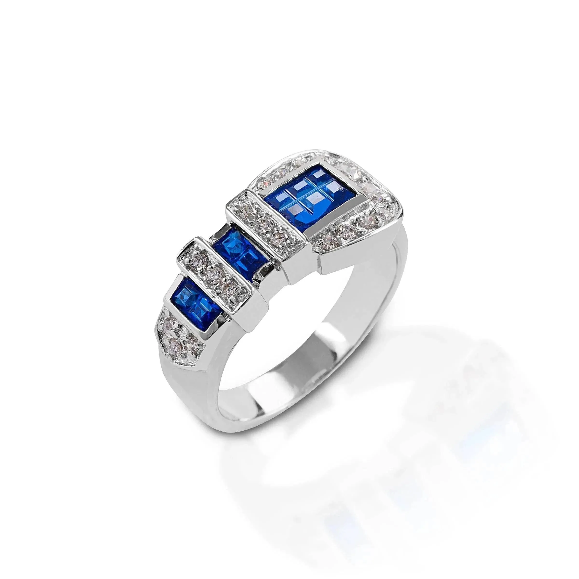 KELLY HERD BLUE RANGER STYLE BUCKLE RING - STERLING SILVER REGULAR SIZE